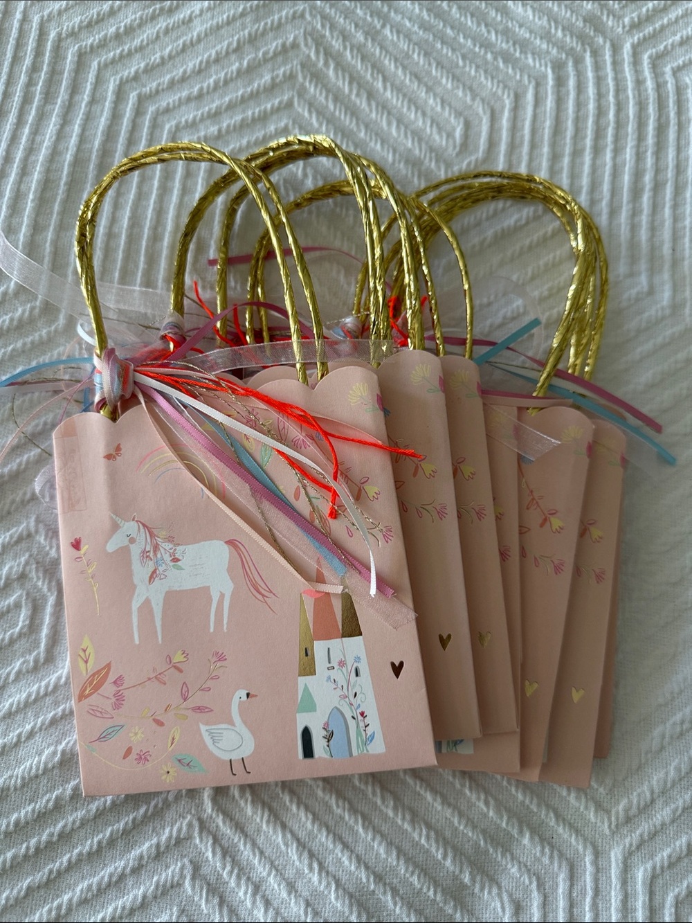 Meri Meri Princess Gift Bags - Pink Unicorn & Castle Design w/ Gold Handles - 7